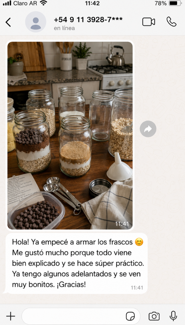 Captura de conversación de WhatsApp de una clienta 4 mostrando sus frascos preparados