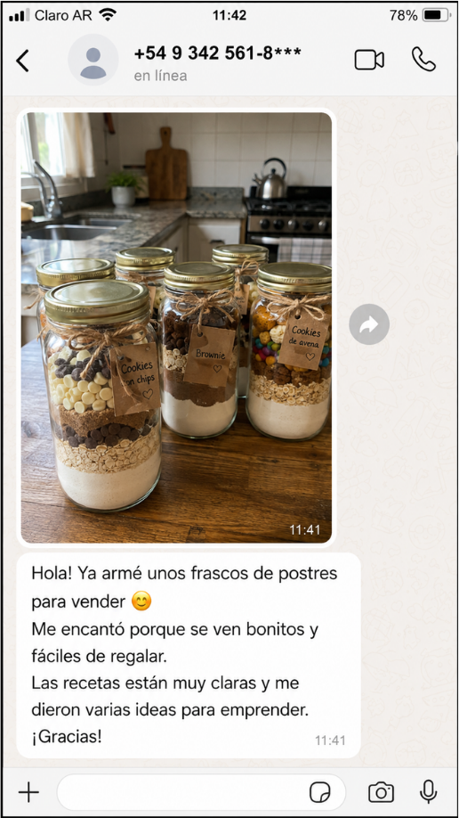 Captura de conversación de WhatsApp de una clienta 1 mostrando sus frascos preparados