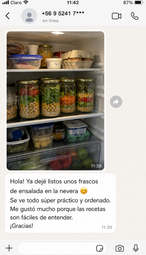 Captura de conversación de WhatsApp de una clienta 2 mostrando sus frascos preparados